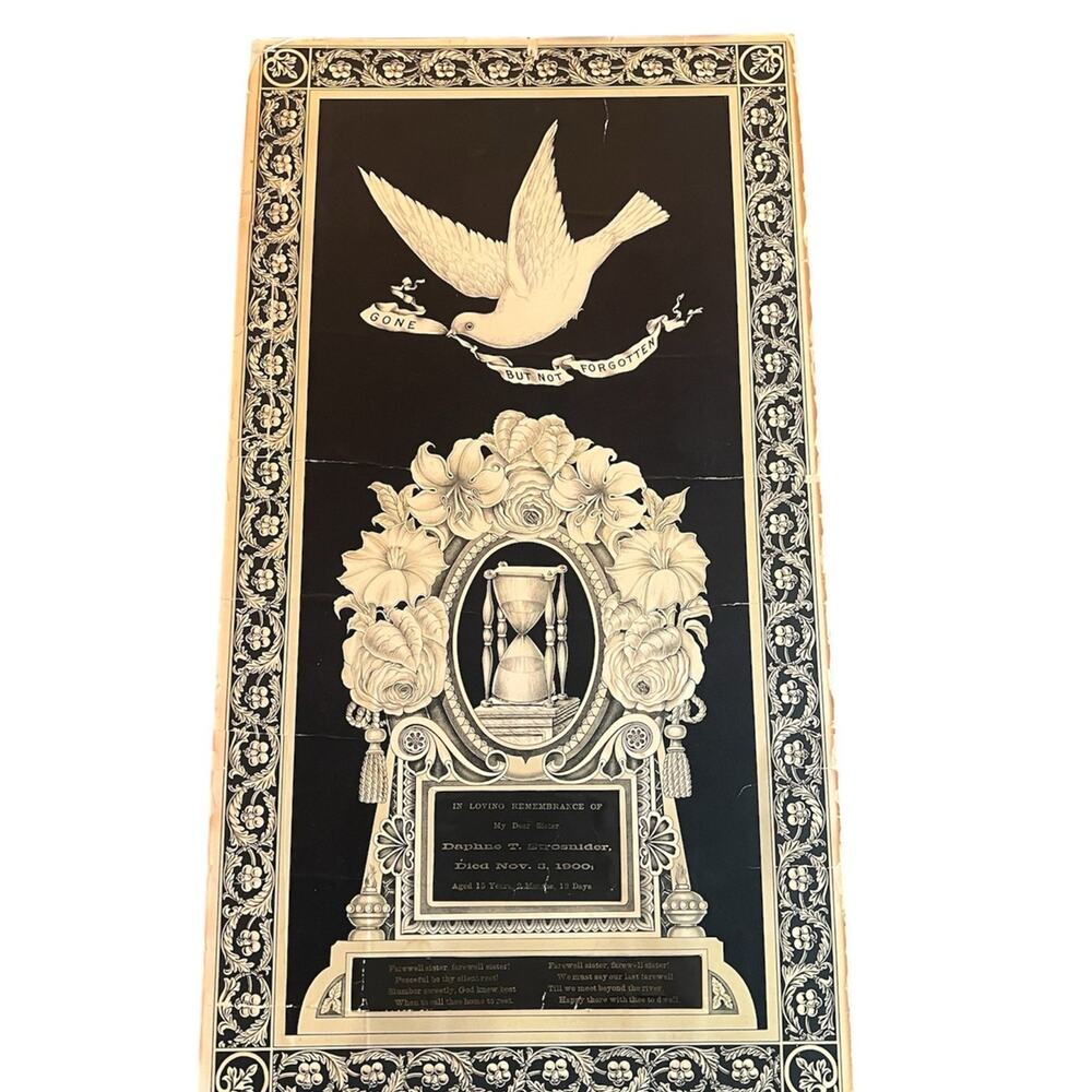 1892 Victorian Mourning Lithograph - Daphne Strosnider (1900) - 26x14